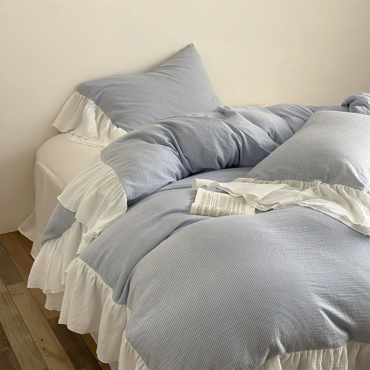Duvet Cover Set Breathable Cotton Seersucker Machine Washable