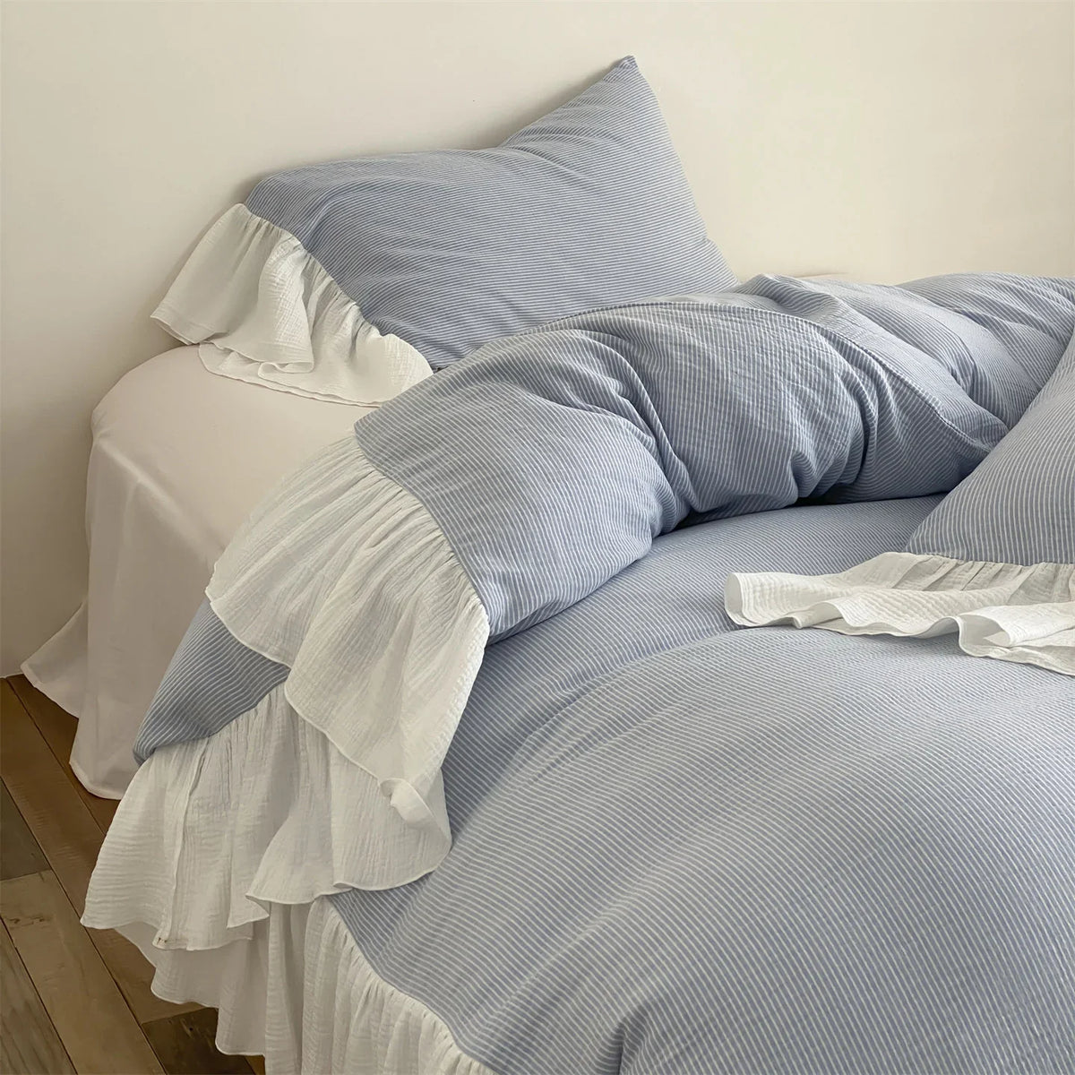 Duvet Cover Set Breathable Cotton Seersucker Machine Washable