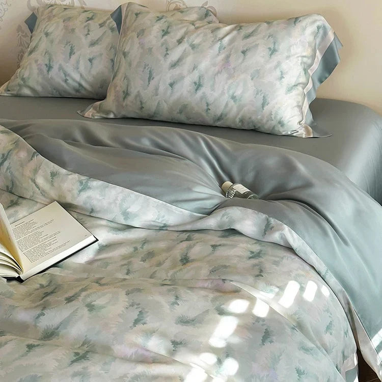 Duvet Cover Set Breathable Mako Cotton Watercolor Fern 4-Piece