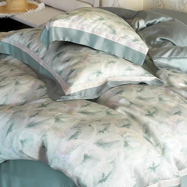 Duvet Cover Set Breathable Mako Cotton Watercolor Fern 4-Piece