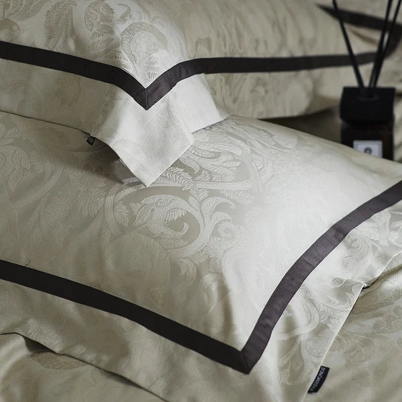 Duvet Cover Set Cotton-Blend Satin Tonal Jacquard Concealed Zipper