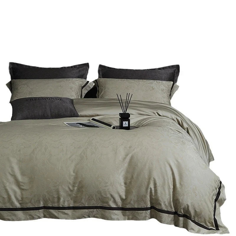 Duvet Cover Set Cotton-Blend Satin Tonal Jacquard Concealed Zipper
