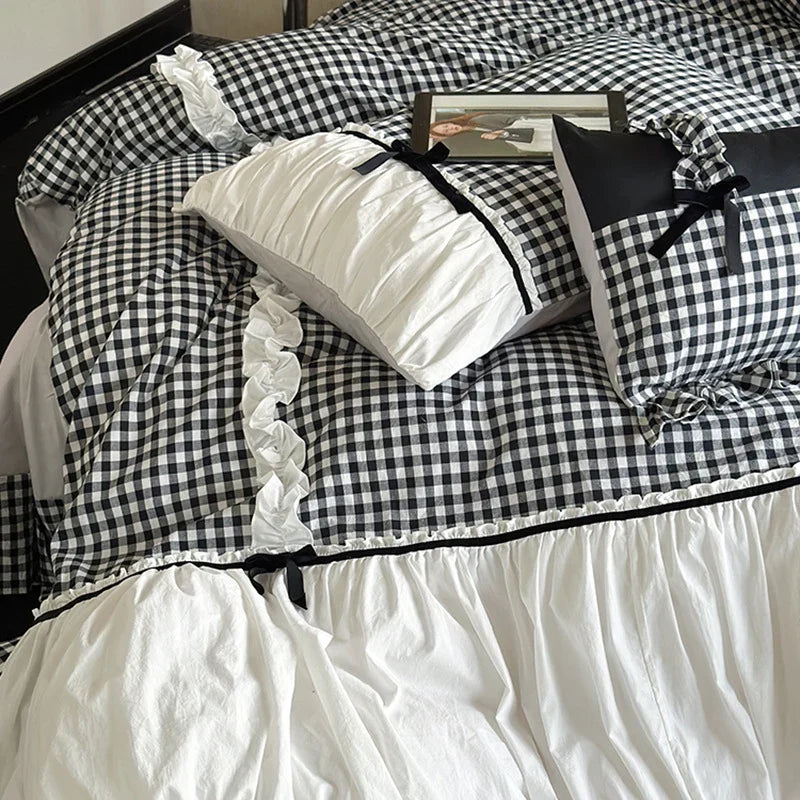 Duvet Cover Set Cotton Blend Vichy Check 4-Piece