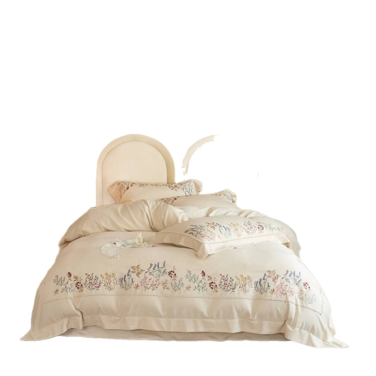 Duvet Cover Set Cotton Floral Embroidery 4-Piece