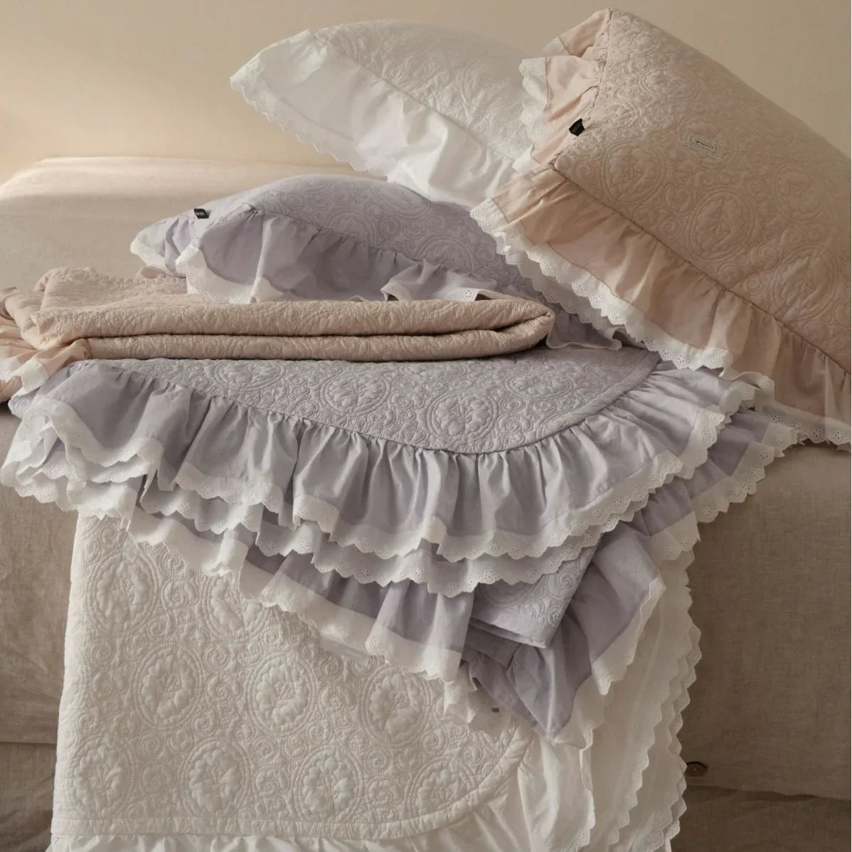 Duvet Cover Set Cotton Gauze Ruffle & Lace