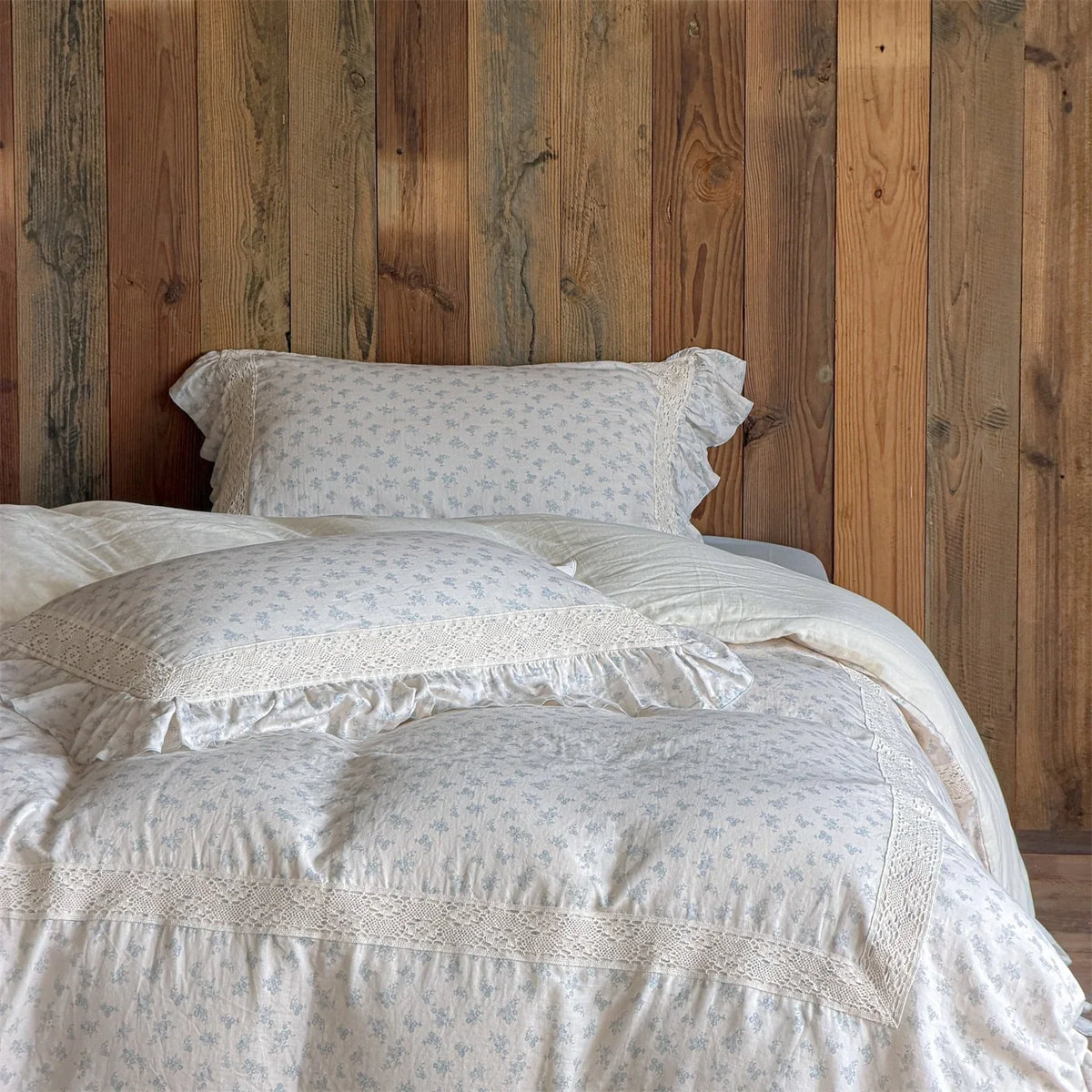 Duvet Cover Set Cotton-Linen Breathable Ruffled & Lace Trim