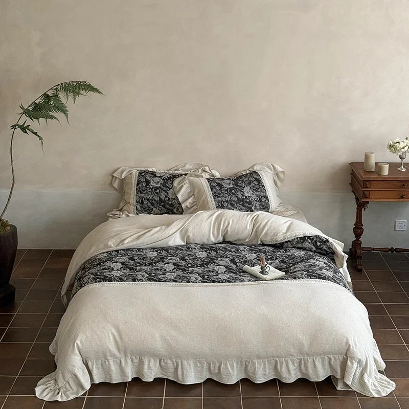 Duvet Cover Set Cotton-Linen Jacquard Floral