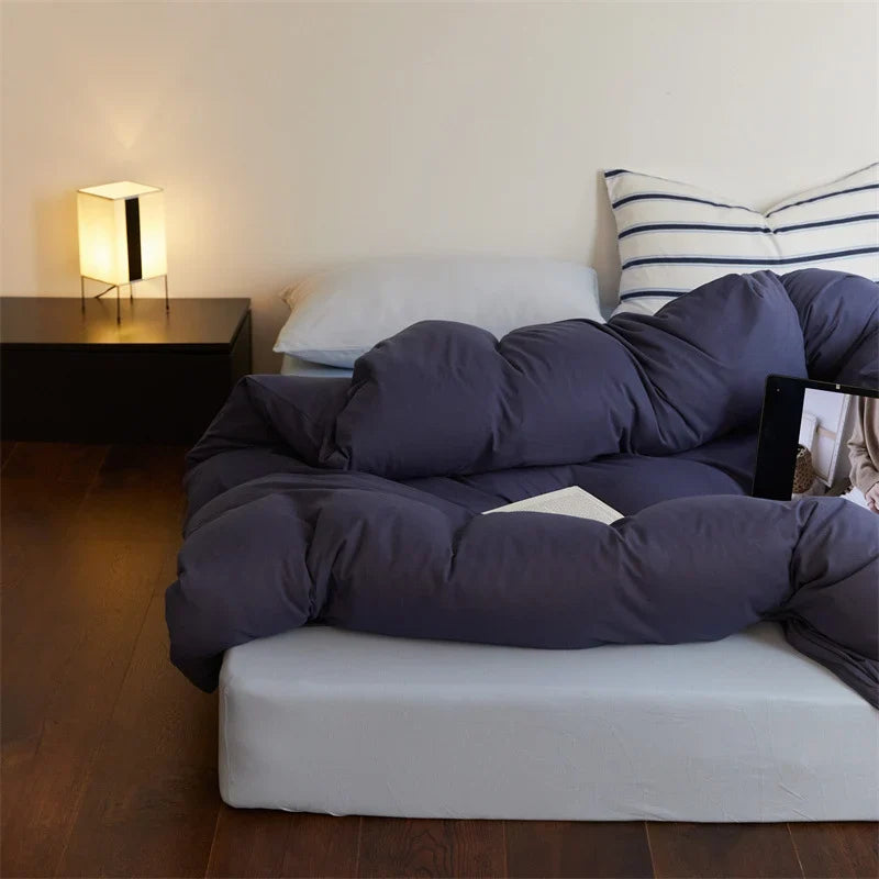 Duvet Cover Set Cotton Percale Breathable Striped Pillowcases