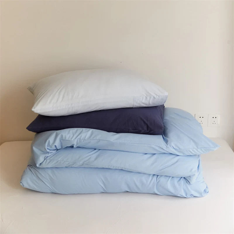 Duvet Cover Set Cotton Percale Breathable Striped Pillowcases