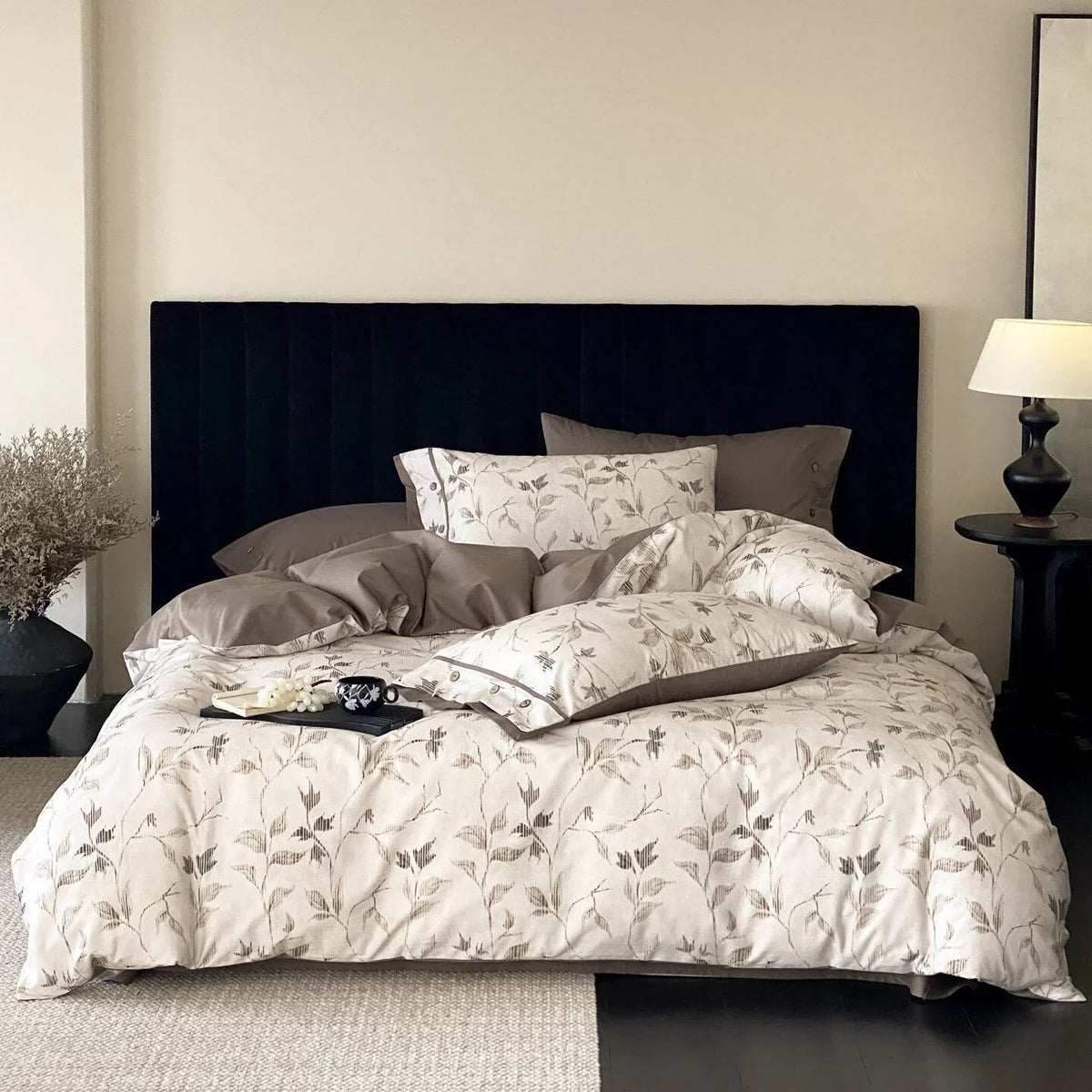 Duvet Cover Set Cotton Percale Button Closure Reversible Jacquard