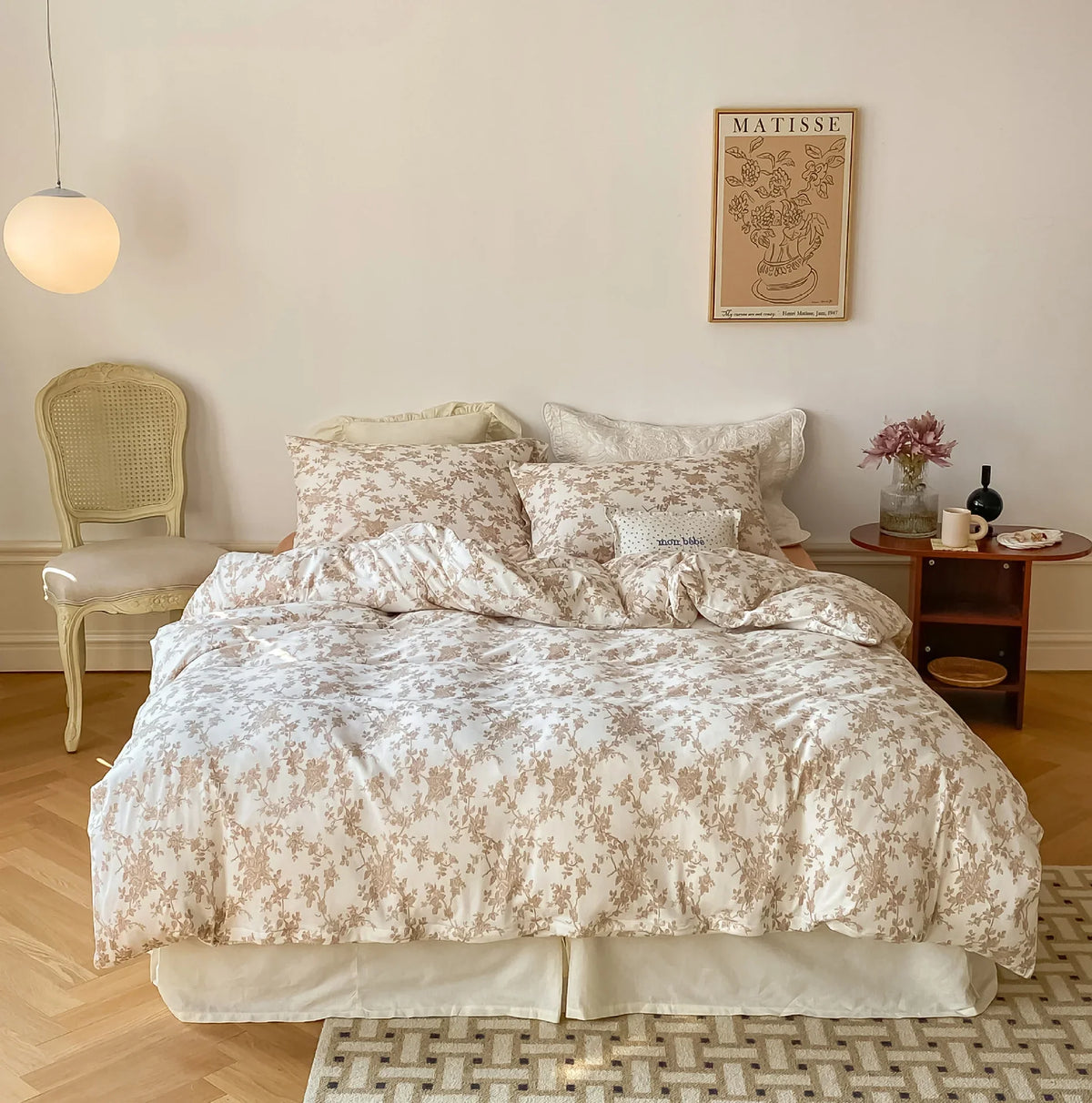 Duvet Cover Set Cotton Percale Retro Botanical Print Hotel Closure