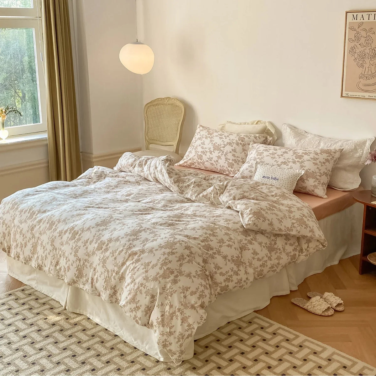 Duvet Cover Set Cotton Percale Retro Botanical Print Hotel Closure