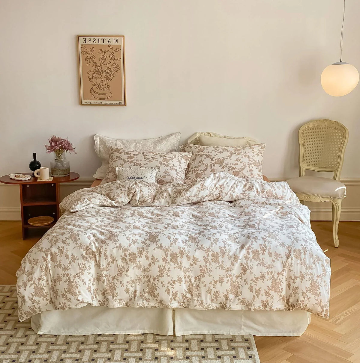 Duvet Cover Set Cotton Percale Retro Botanical Print Hotel Closure