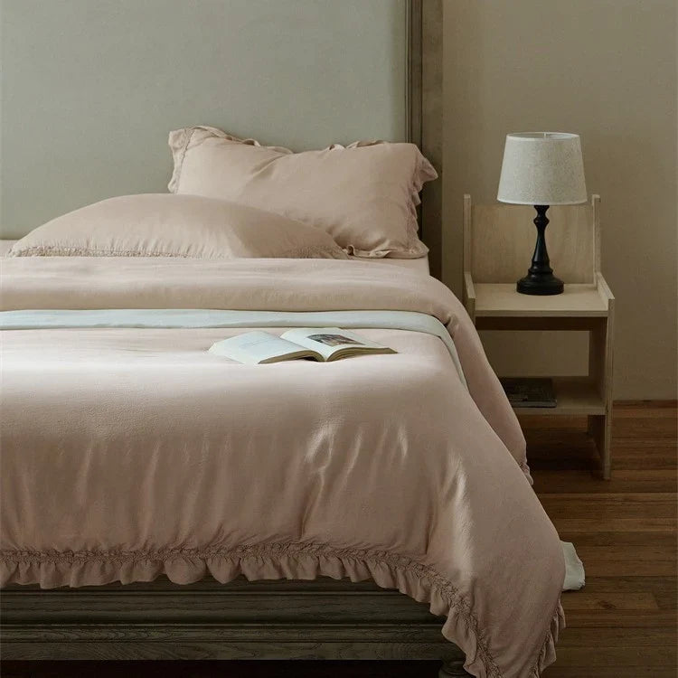 Duvet Cover Set Cotton Percale Ruffle Edge & Reinforced Corners