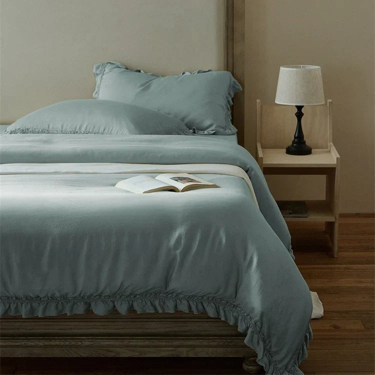 Duvet Cover Set Cotton Percale Ruffle Edge & Reinforced Corners