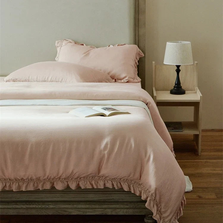 Duvet Cover Set Cotton Percale Ruffle Edge & Reinforced Corners