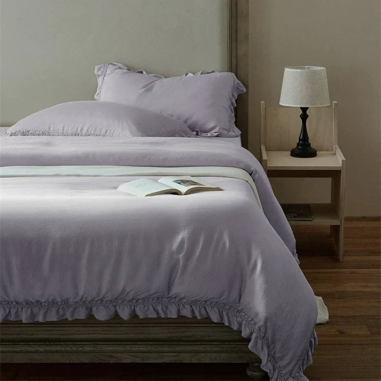 Duvet Cover Set Cotton Percale Ruffle Edge & Reinforced Corners
