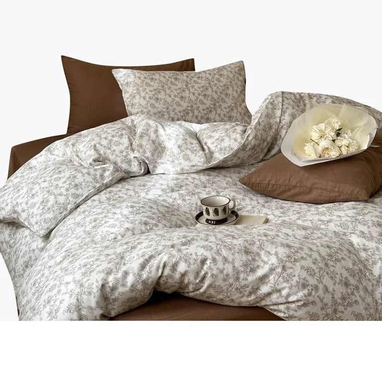 Duvet Cover Set Cotton Percale Subtle Floral Microprint