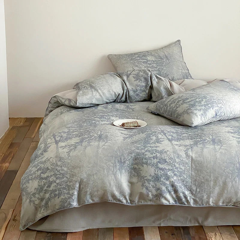 Duvet Cover Set Cotton Satin Breathable Botanical Print