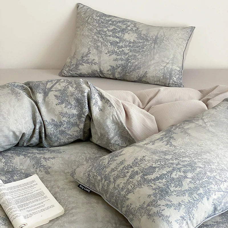 Duvet Cover Set Cotton Satin Breathable Botanical Print