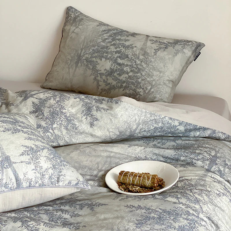 Duvet Cover Set Cotton Satin Breathable Botanical Print