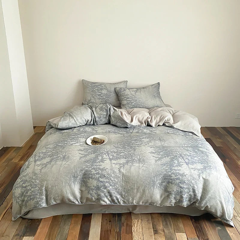 Duvet Cover Set Cotton Satin Breathable Botanical Print