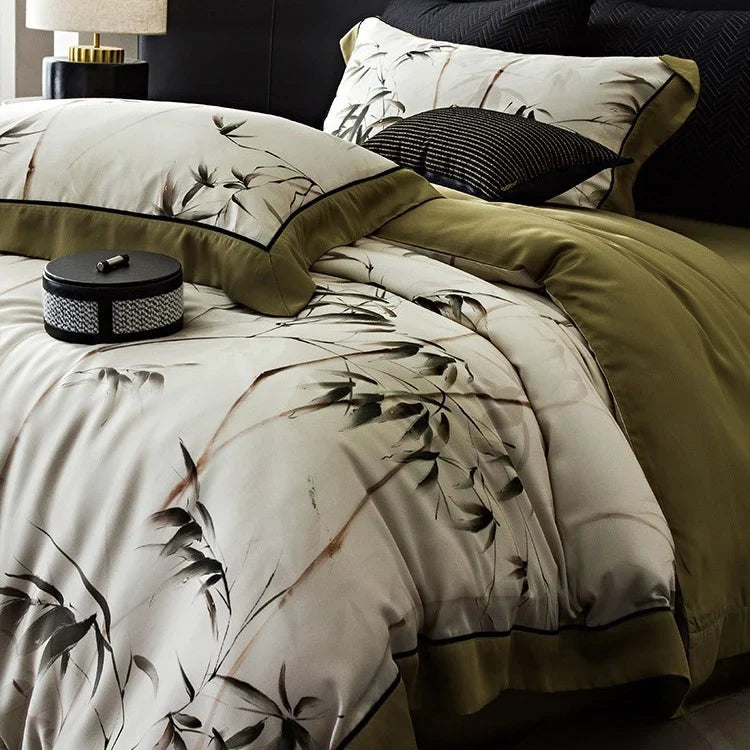 Duvet Cover Set Cotton Satin Breathable Floral Watercolor