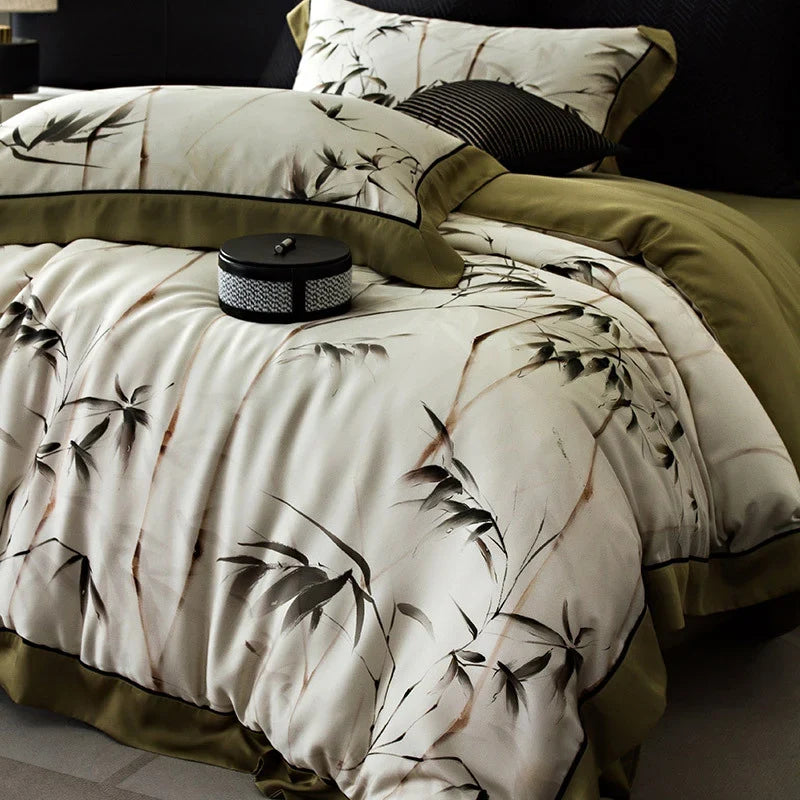 Duvet Cover Set Cotton Satin Breathable Floral Watercolor