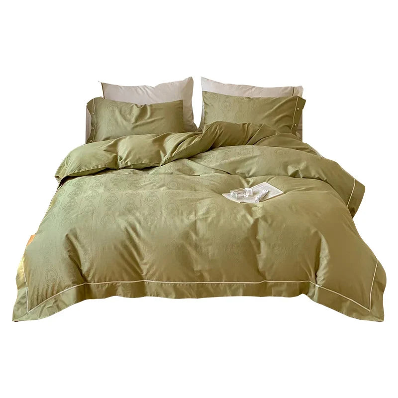 Duvet Cover Set Cotton Satin Damask Jacquard Contrasting Piping