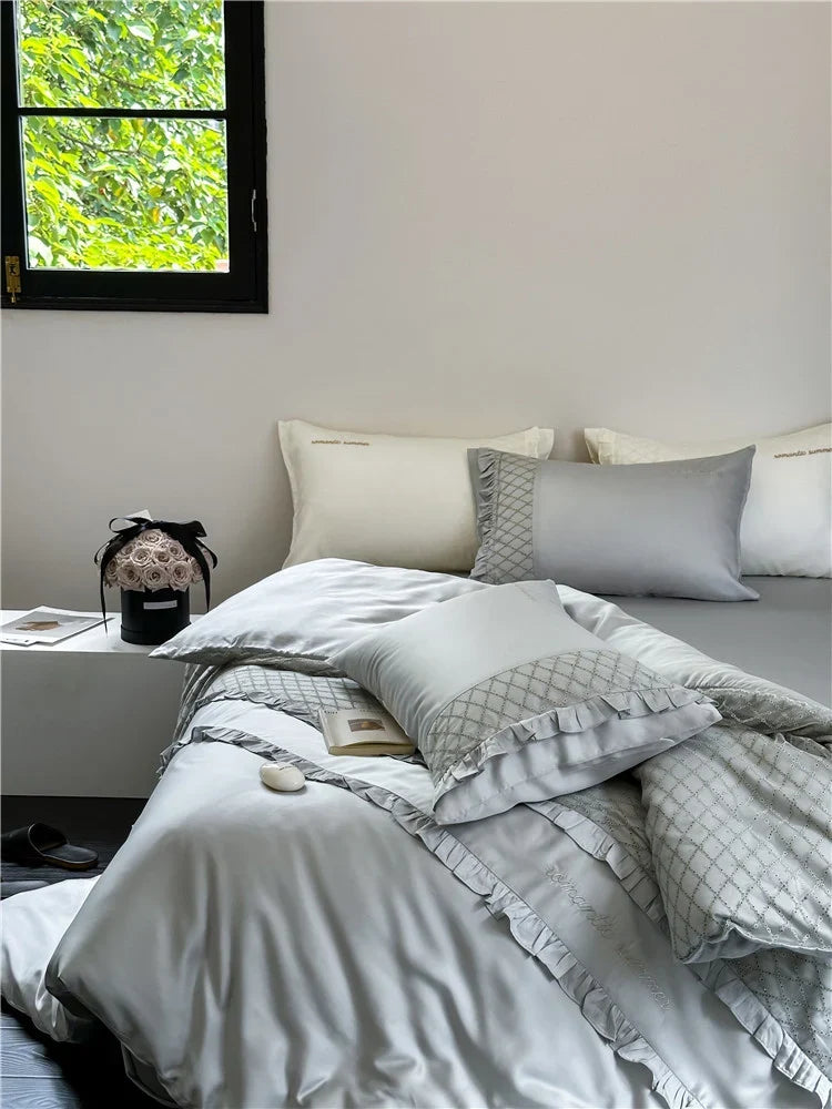 Duvet Cover Set Cotton Satin Diamond-Quilted Four-Piece