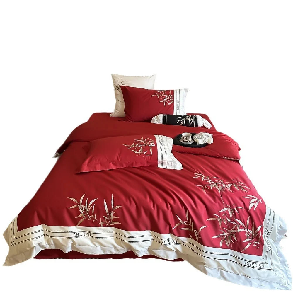 Duvet Cover Set Cotton Satin Embroidered Bamboo Easy Care
