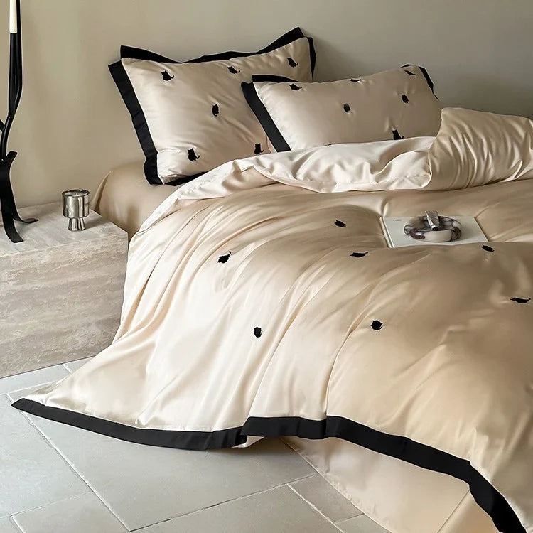 Duvet Cover Set Cotton Satin Embroidered Cherry