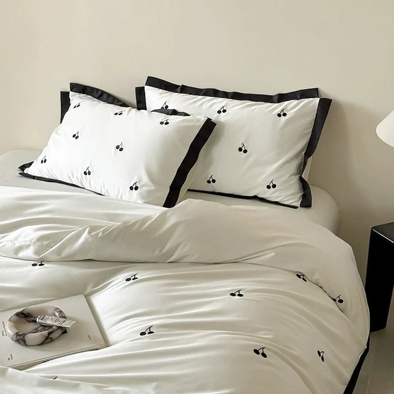 Duvet Cover Set Cotton Satin Embroidered Cherry