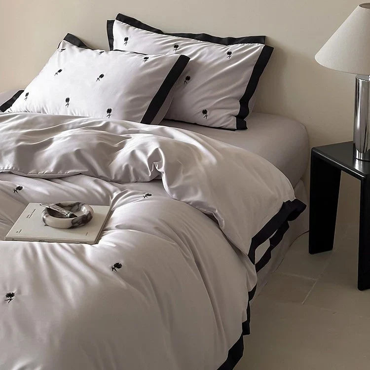 Duvet Cover Set Cotton Satin Embroidered Cherry