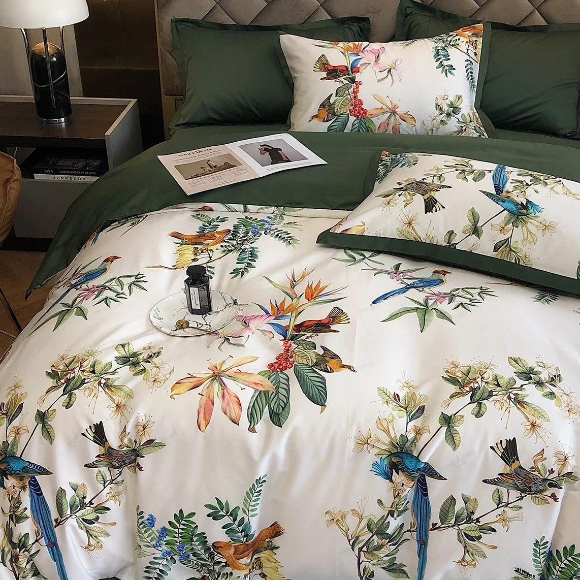 Duvet Cover Set Cotton Satin Exotic Bird Print
