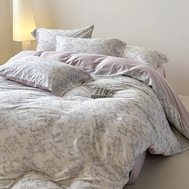 Duvet Cover Set Cotton Satin Floral Jacquard Button Closure