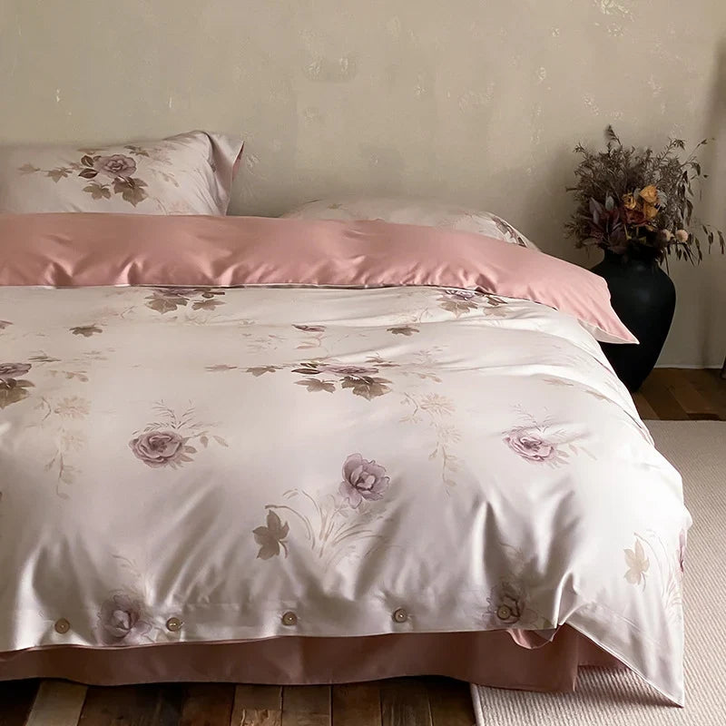 Duvet Cover Set Cotton Satin Floral Jacquard Button Closure