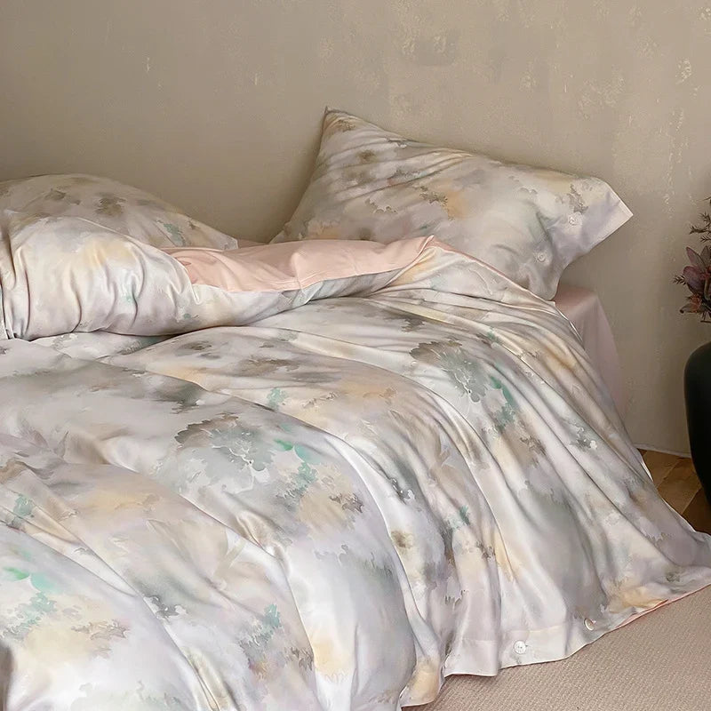 Duvet Cover Set Cotton Satin Floral Jacquard Button Closure