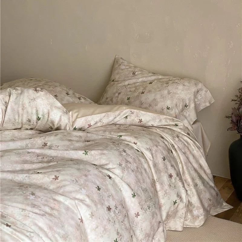 Duvet Cover Set Cotton Satin Floral Jacquard Button Closure