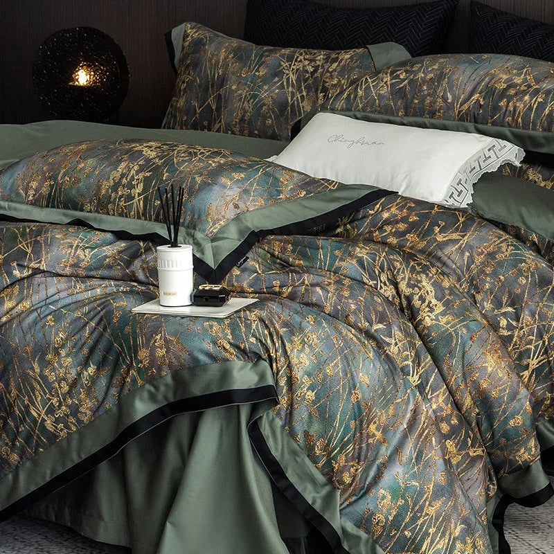 Duvet Cover Set Cotton Satin & Grass Print