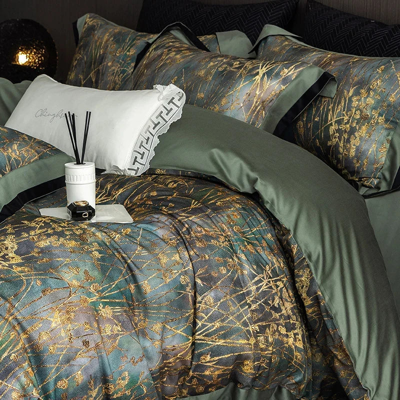 Duvet Cover Set Cotton Satin & Grass Print