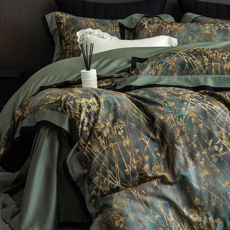 Duvet Cover Set Cotton Satin & Grass Print