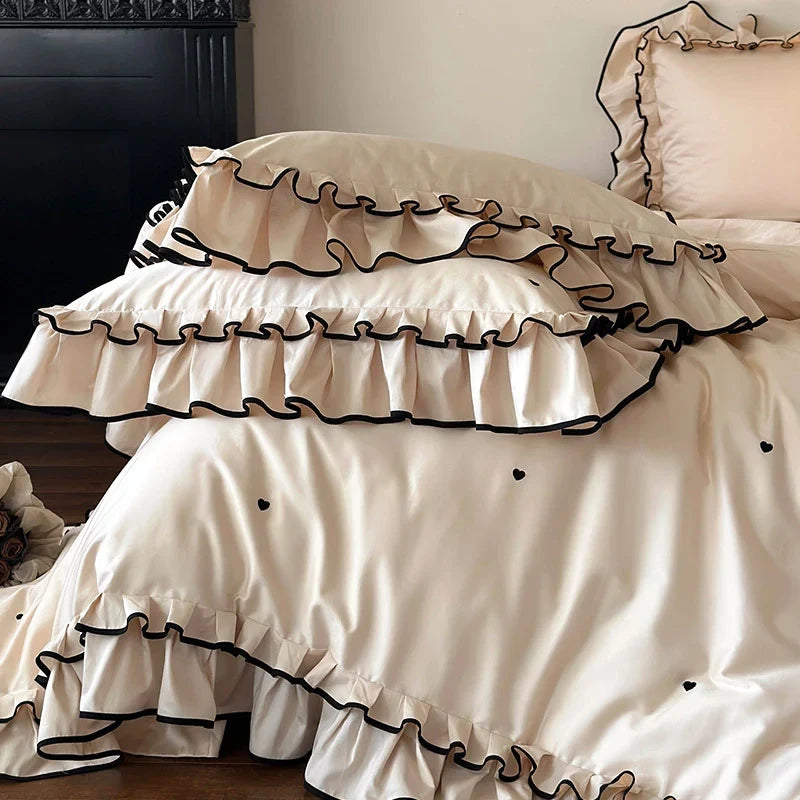 Duvet Cover Set Cotton Satin Heart Embroidery