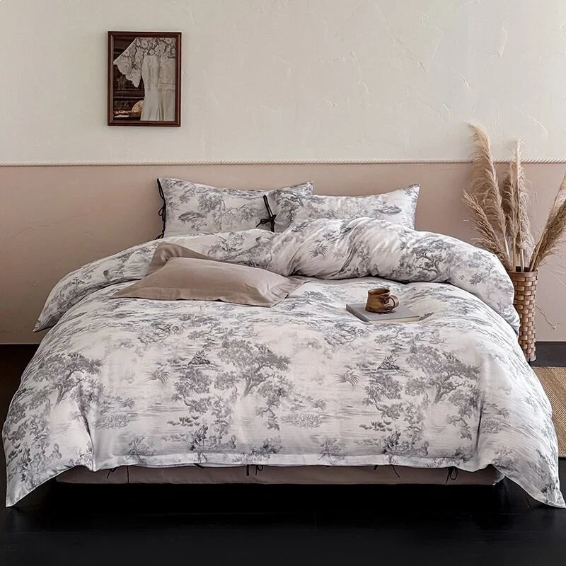 Duvet Cover Set Cotton Satin Hotel Closure & Ties