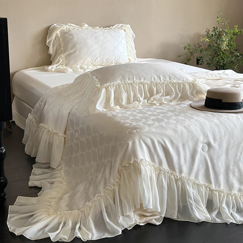 Duvet Cover Set Cotton Satin Jacquard Ruffle Trim