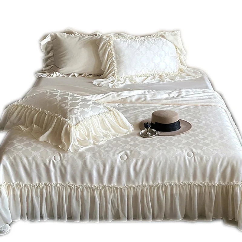 Duvet Cover Set Cotton Satin Jacquard Ruffle Trim