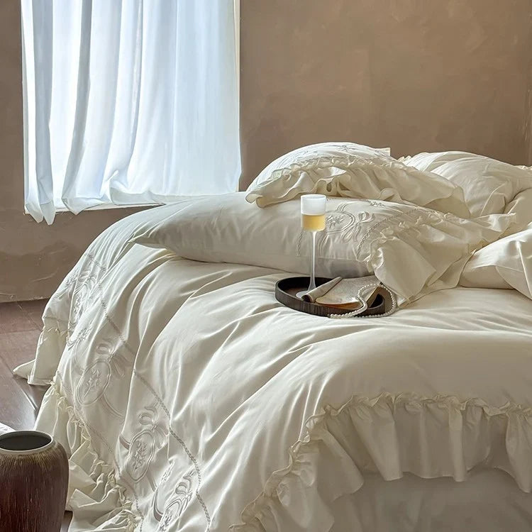 Duvet Cover Set Cotton Satin Ornamental Embroidery