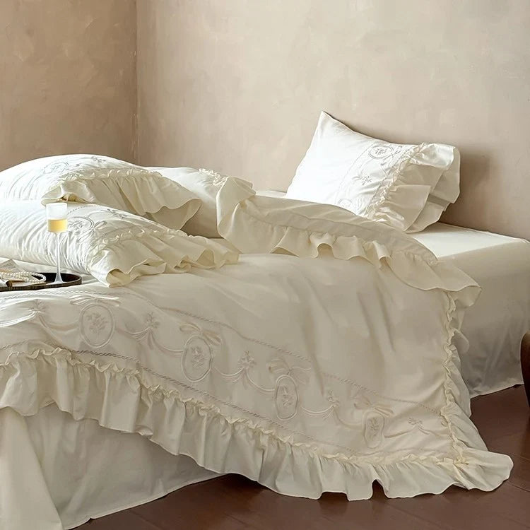 Duvet Cover Set Cotton Satin Ornamental Embroidery
