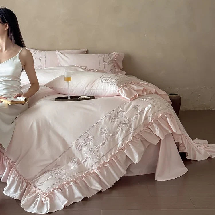 Duvet Cover Set Cotton Satin Ornamental Embroidery