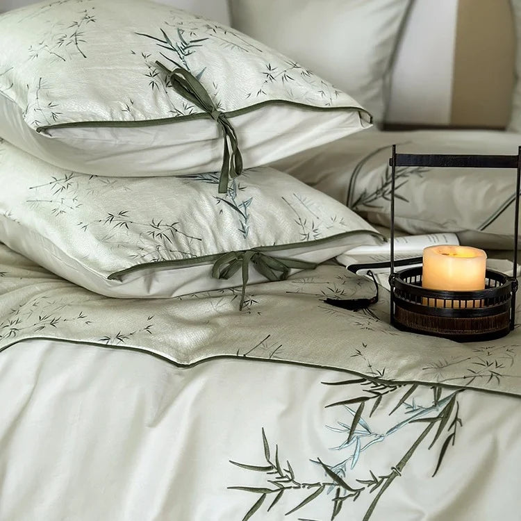 Duvet Cover Set Cotton Satin Reversible Bamboo Print